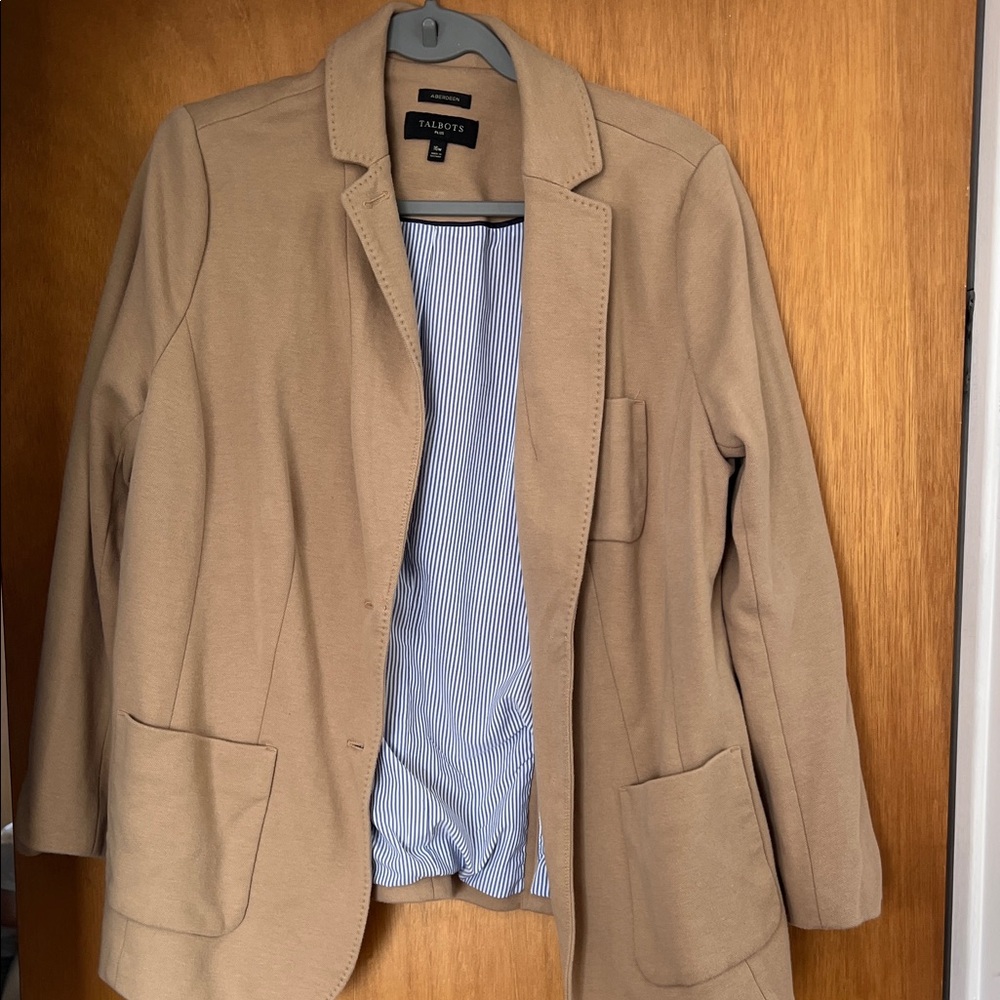 Talbots Tan Blazer with Blue-Striped Lining